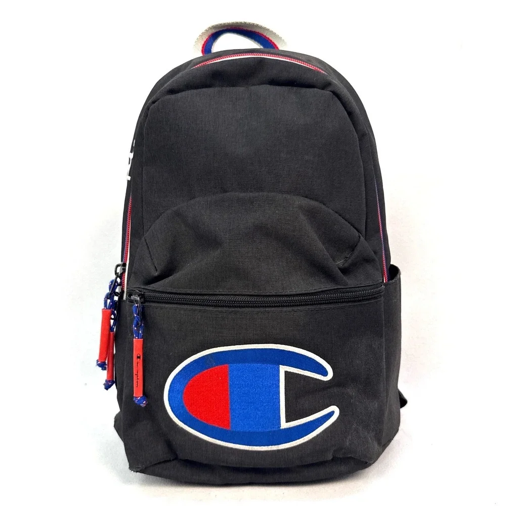 Champion Supercize Backpack Black Canvas Embroidered Logo Bookbag Athleisure